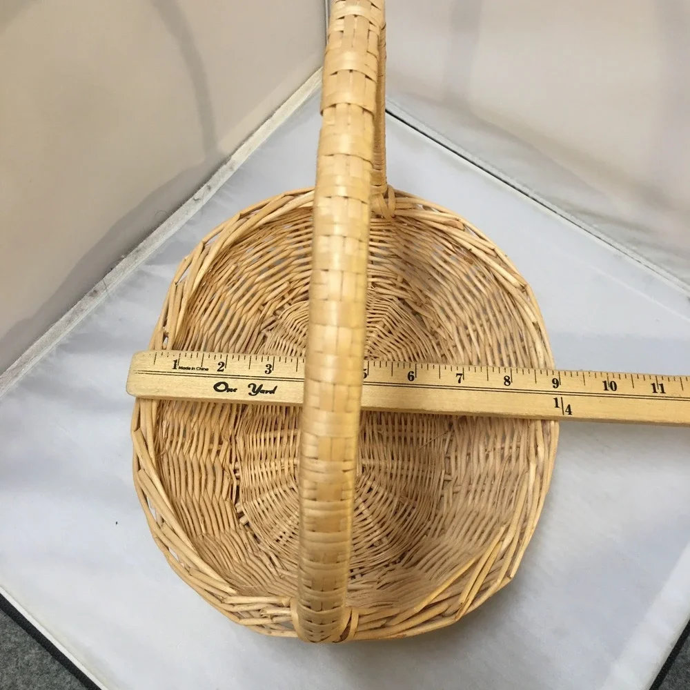 Wicker Gathering Basket Tan Woven Oval Gift Hamper Handle Easter Cottagecore